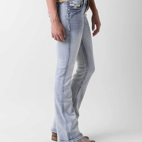 SOLD Rock Revival Raven Light Wash Distressed Bootcut Jeans Size 28 NEW Low Rise - Picture 2 of 16